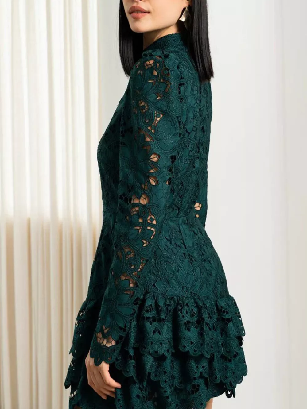 Lace Mock Neck Long Sleeve Mini Dress, image 6