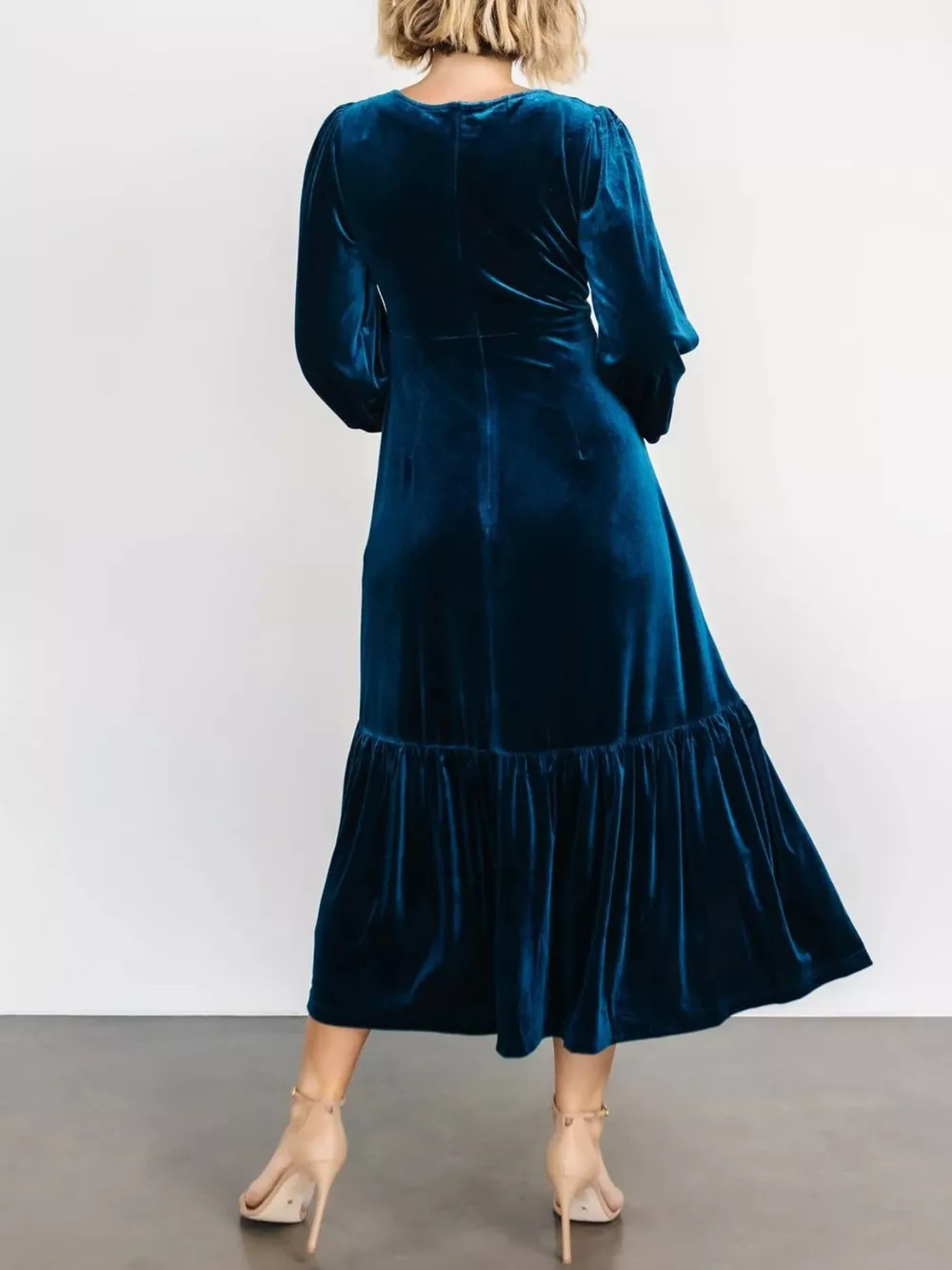 Velvet Tiered Long Sleeve Midi Dress, image 16