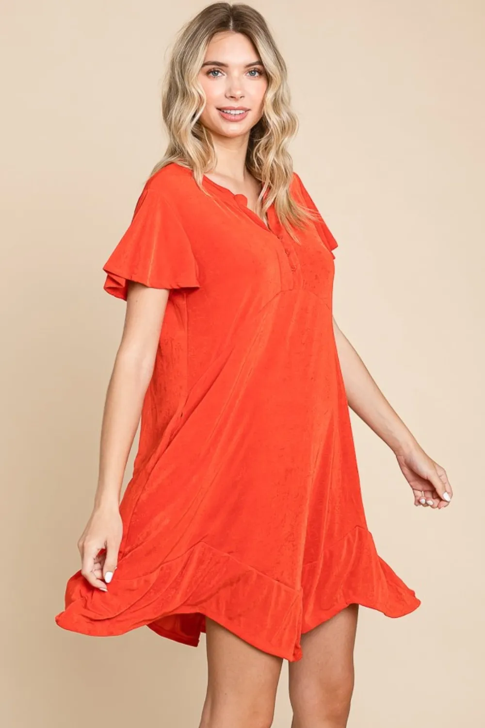 Full Size Short Sleeve Ruffled Asymmetric Hem Dress, image 3