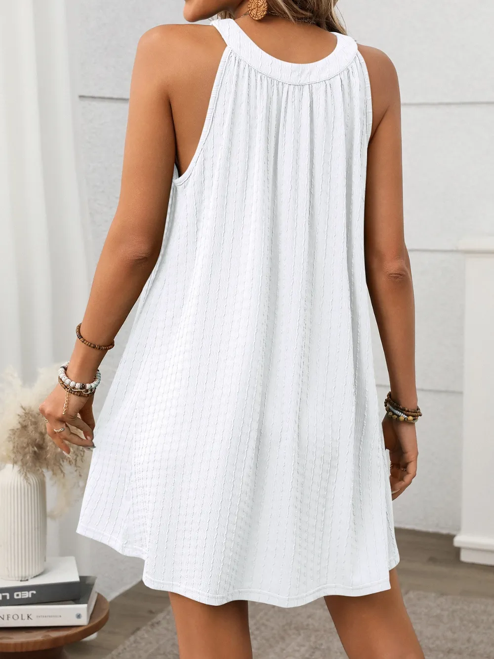 Textured Grecian Neck Mini Dress, image 24