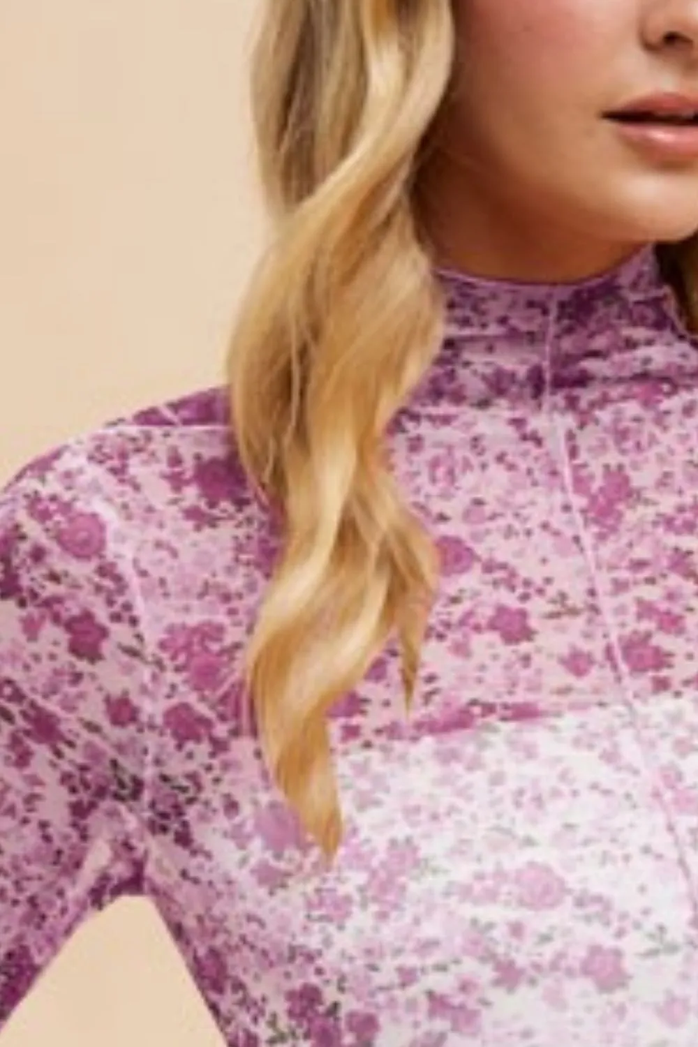 Floral Lettuce Hem Sheer Mesh Top, image 2