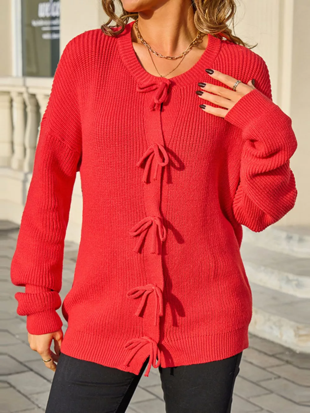 Ribbed Knit Bow-Tie Cardigan, image 20