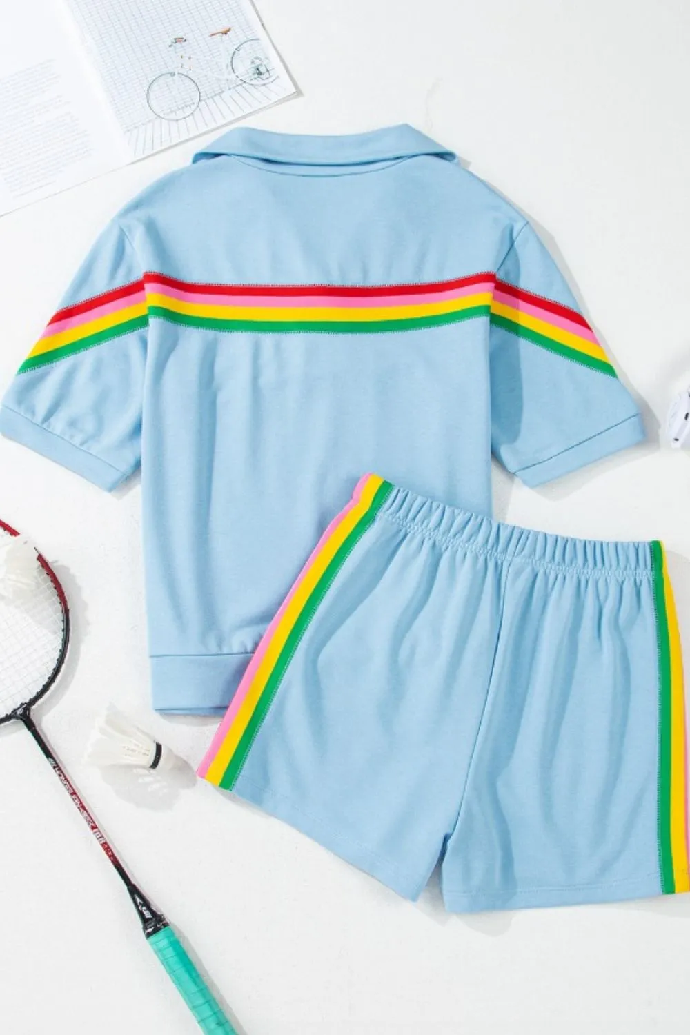 Rainbow Collared Short Sleeve Top and Shorts Set, image 13