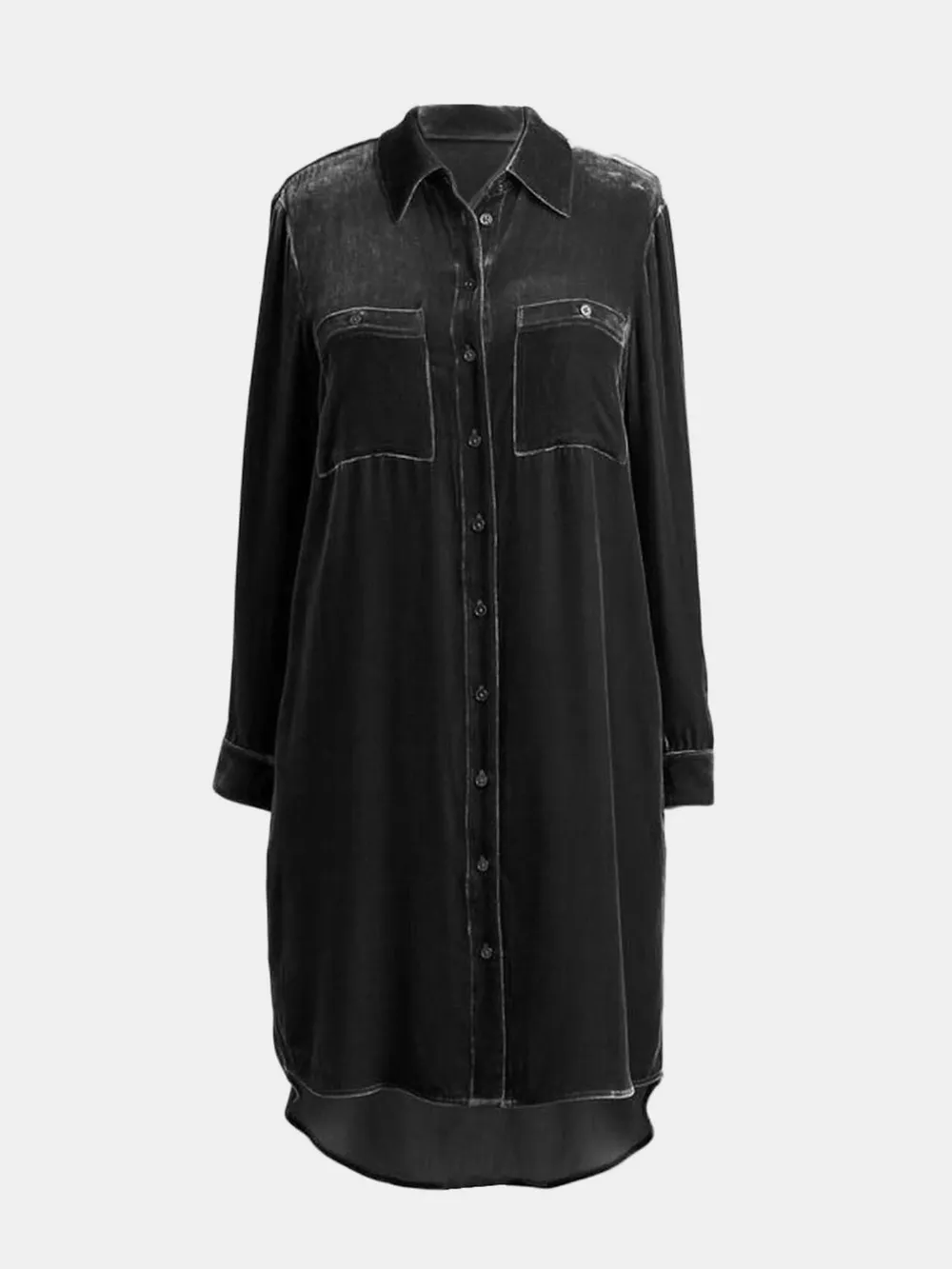 High-Low Button Up Long Sleeve Knee Length Dress, image 3