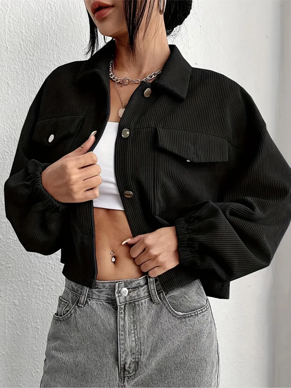 Collared Neck Dropped Shoulder Jacket, image 8