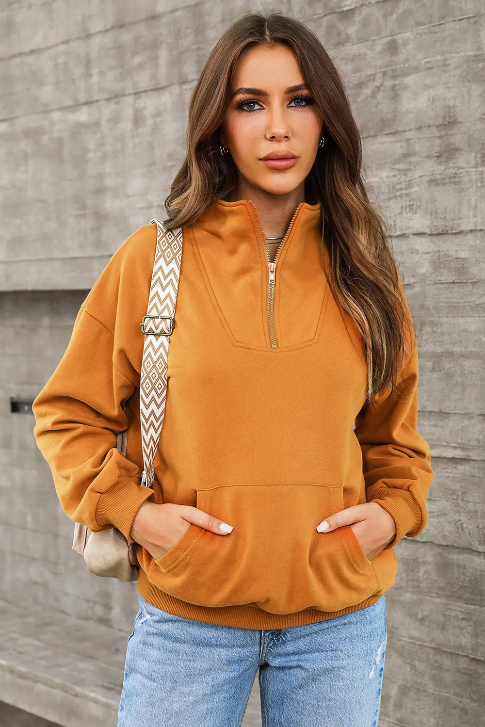 Quarter Zip Dropped Shoulder Sweatshirt, image 7