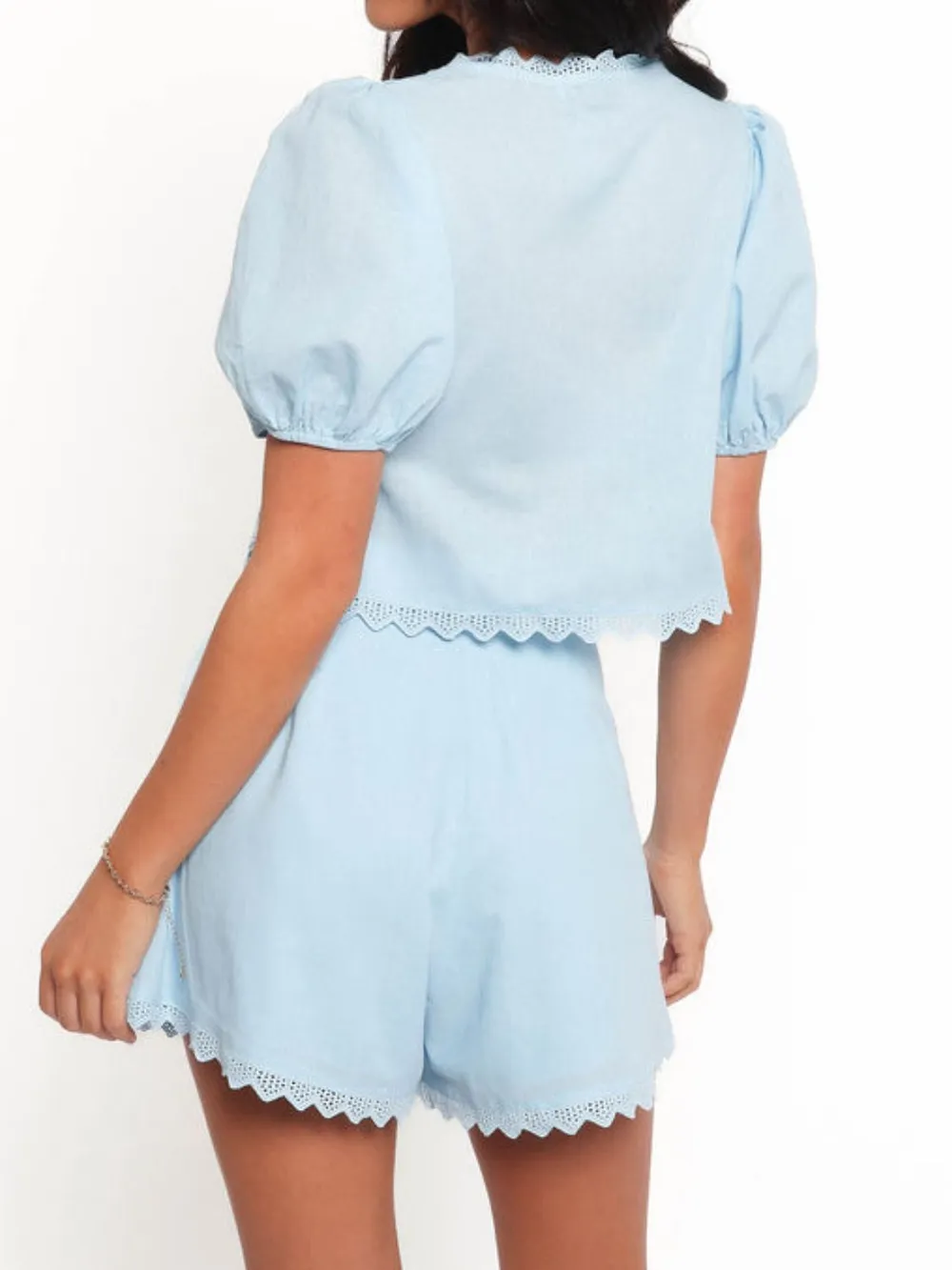 Lace Detail V-Neck Top and Shorts Set, image 3