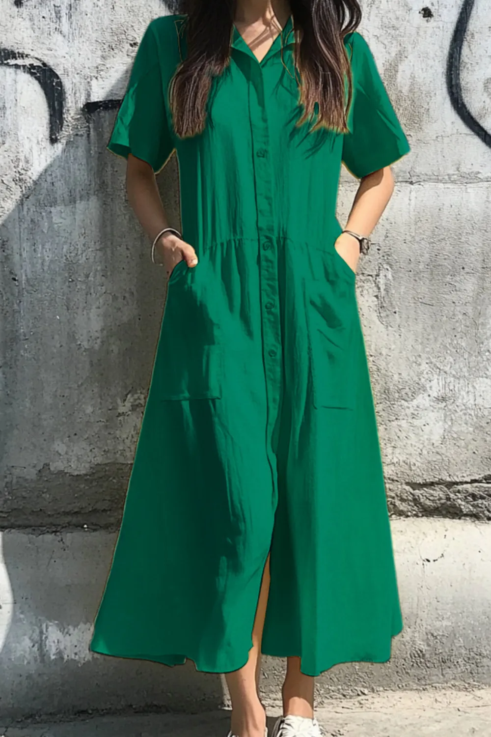 Button Front Short Sleeve Midi Dress, image 10
