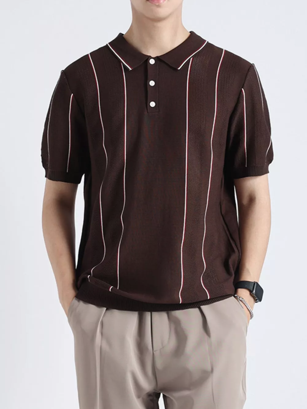 Men's Plus Size Striped Knit Short Sleeve Polo, image 6