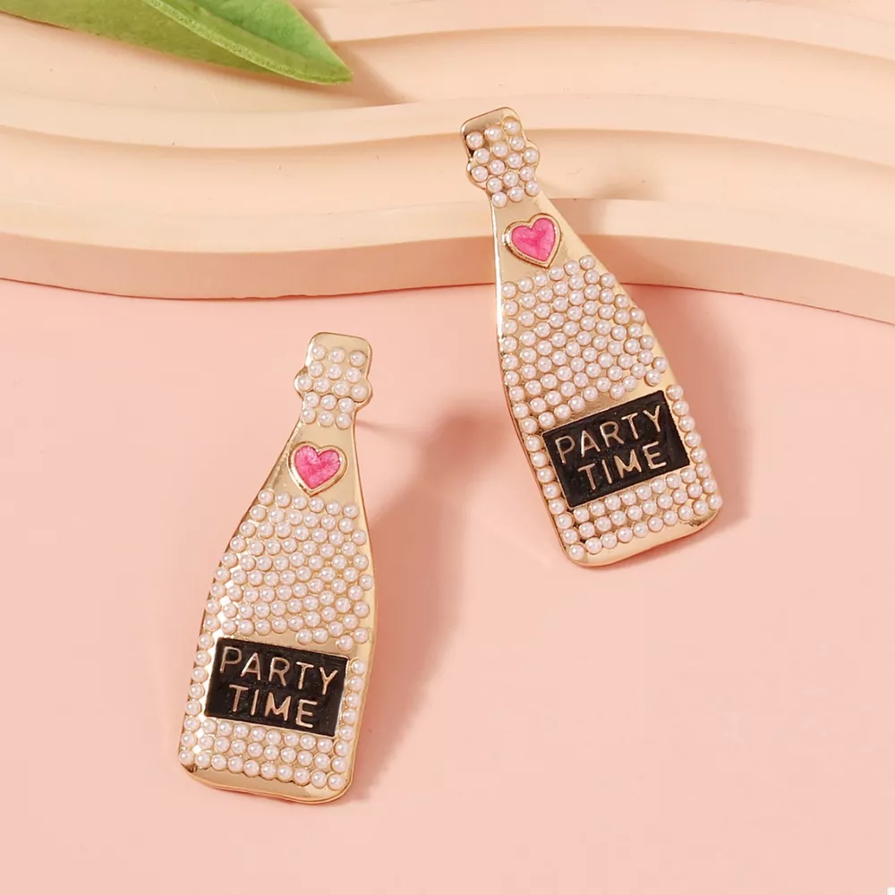 Champagne Bottle Pearl Earrings, image 2