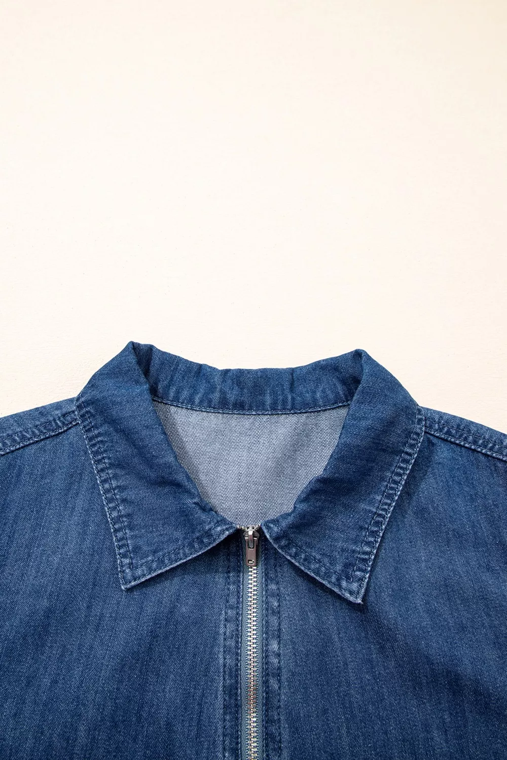Zip Up Collared Short Sleeve Shift Mini Denim Dress, image 6