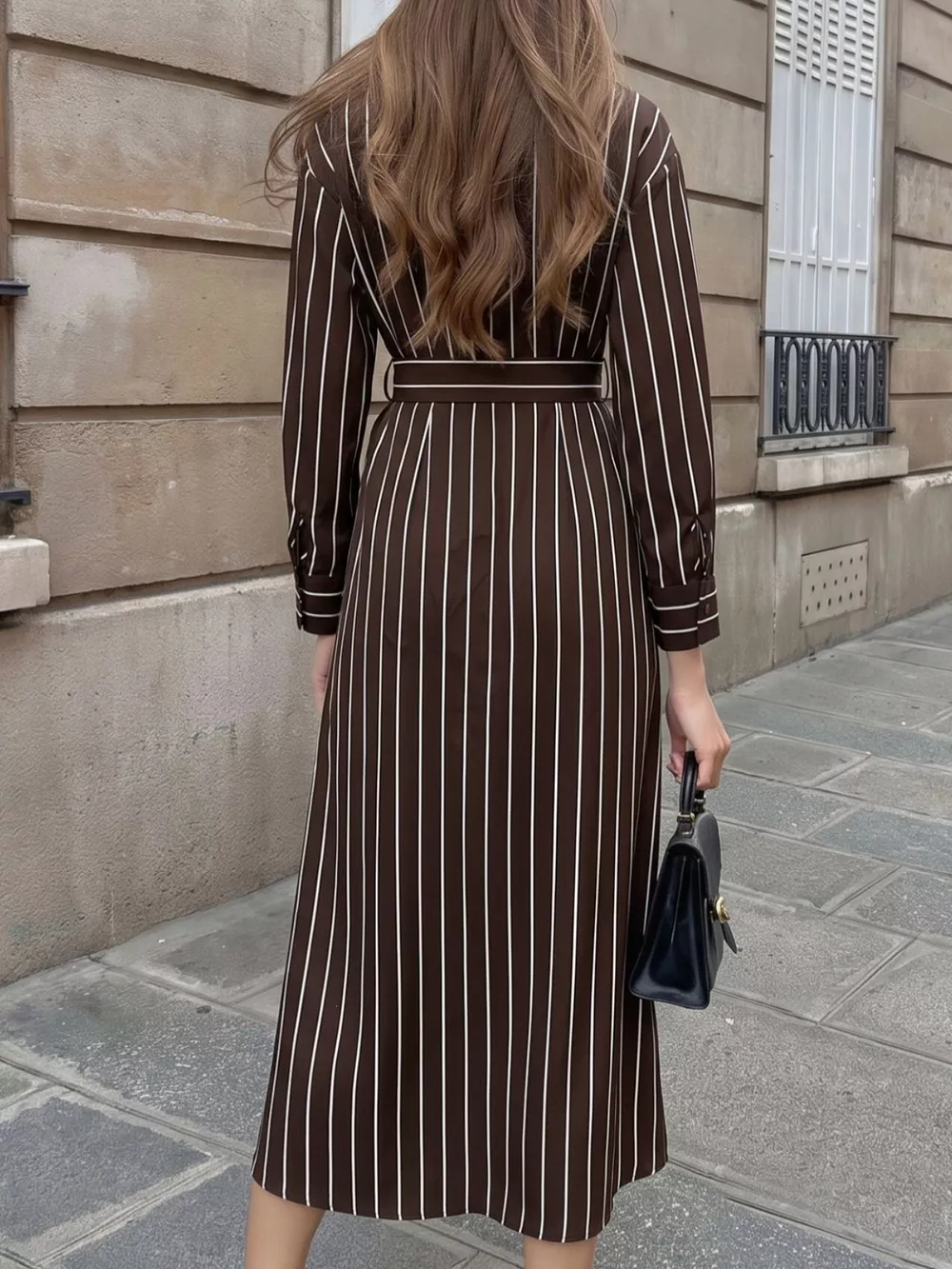 Striped Long Sleeve Belted Shirt Dress, image 5