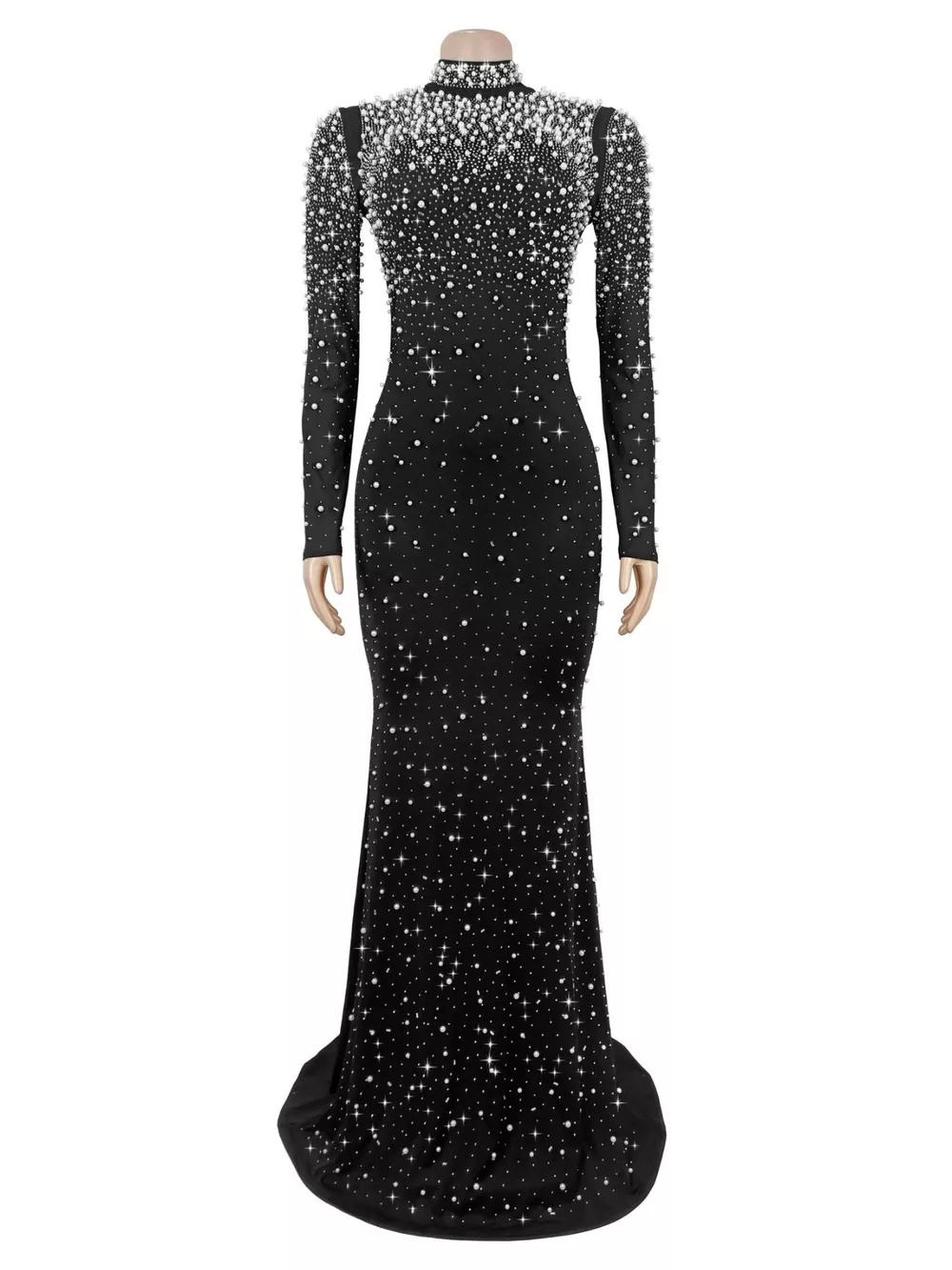 Rhinestone Long Sleeve Mermaid Maxi Dress, image 4