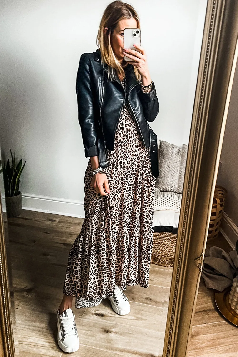 Leopard Notched Long Sleeve Maxi Dress, image 8