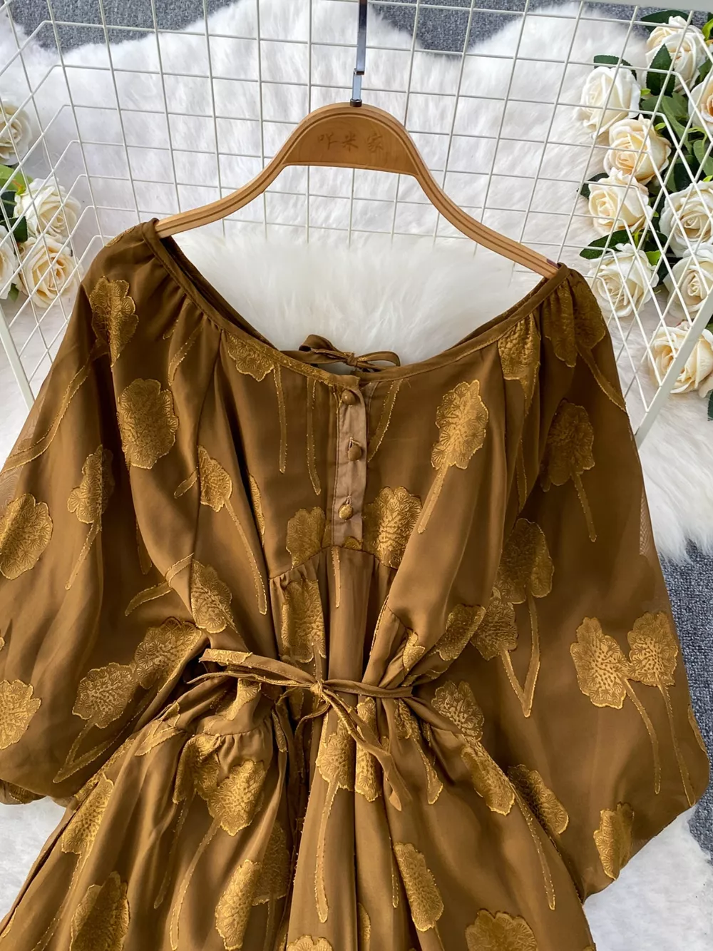 Button Front Puff Sleeve Chiffon Dress, image 21