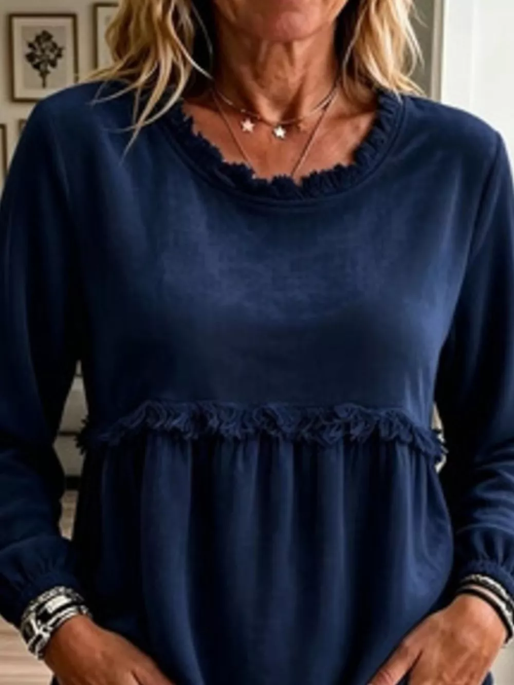 Fringed Hem Long Sleeve T-Shirt, image 20