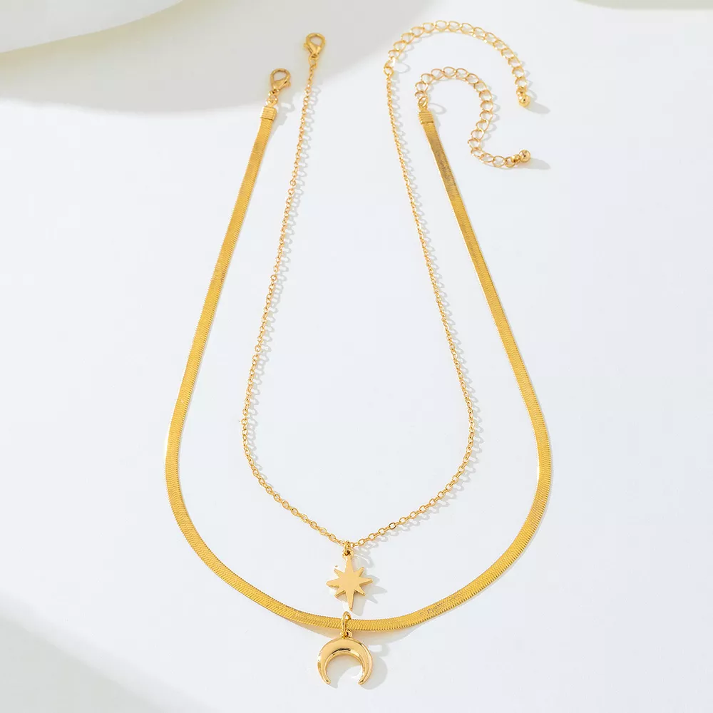 2 Piece 18K Gold-Plated Moon & Star Necklace, image 5