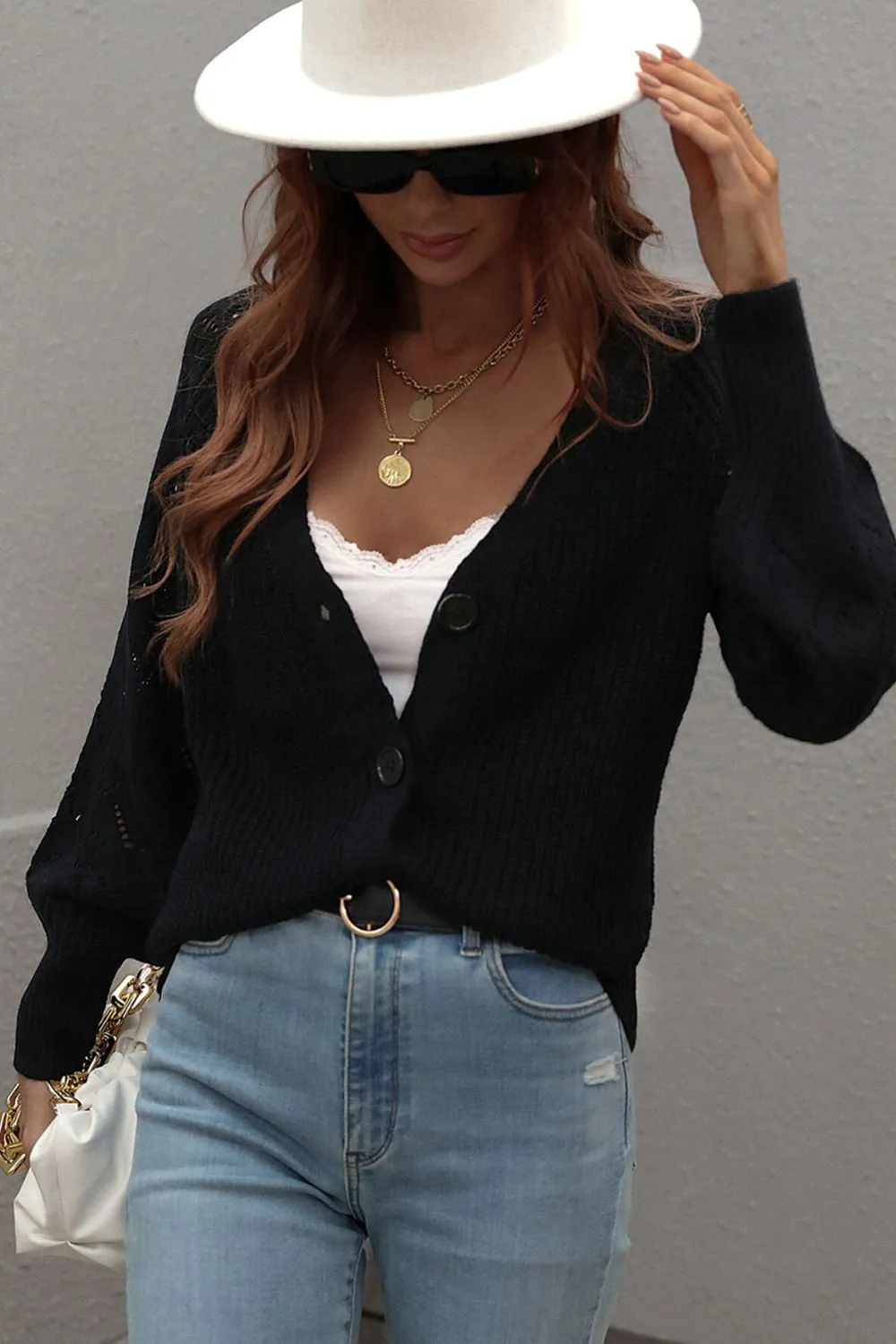 Rib-Knit Plunge Raglan Sleeve Cardigan, image 9