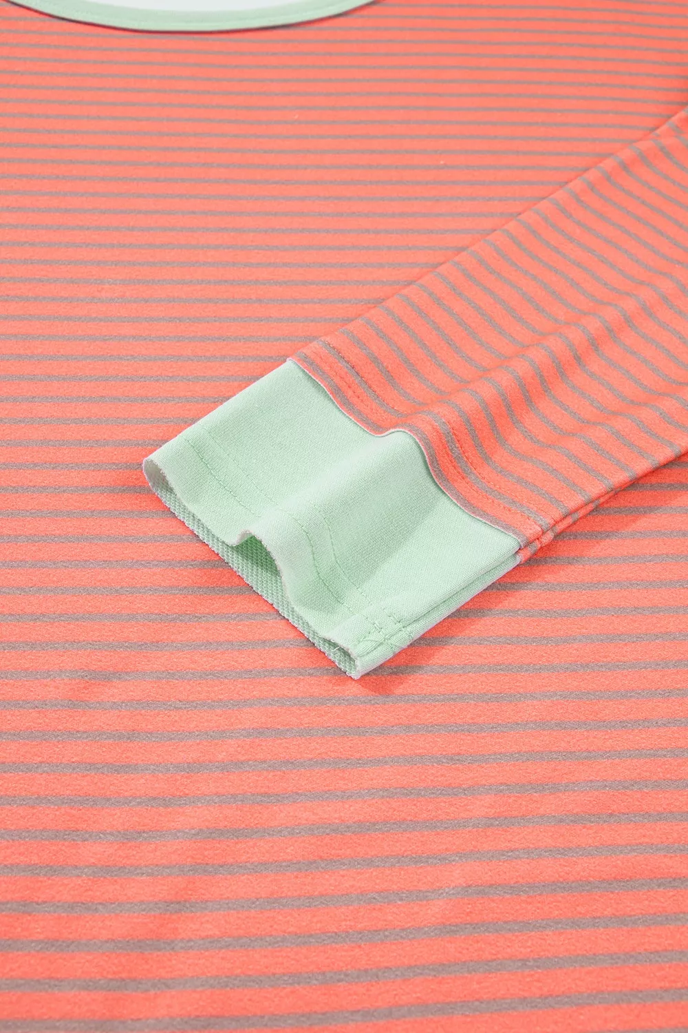 Stripe Colorblock Detail Raw Seam Long Sleeve Tunic Top, image 8