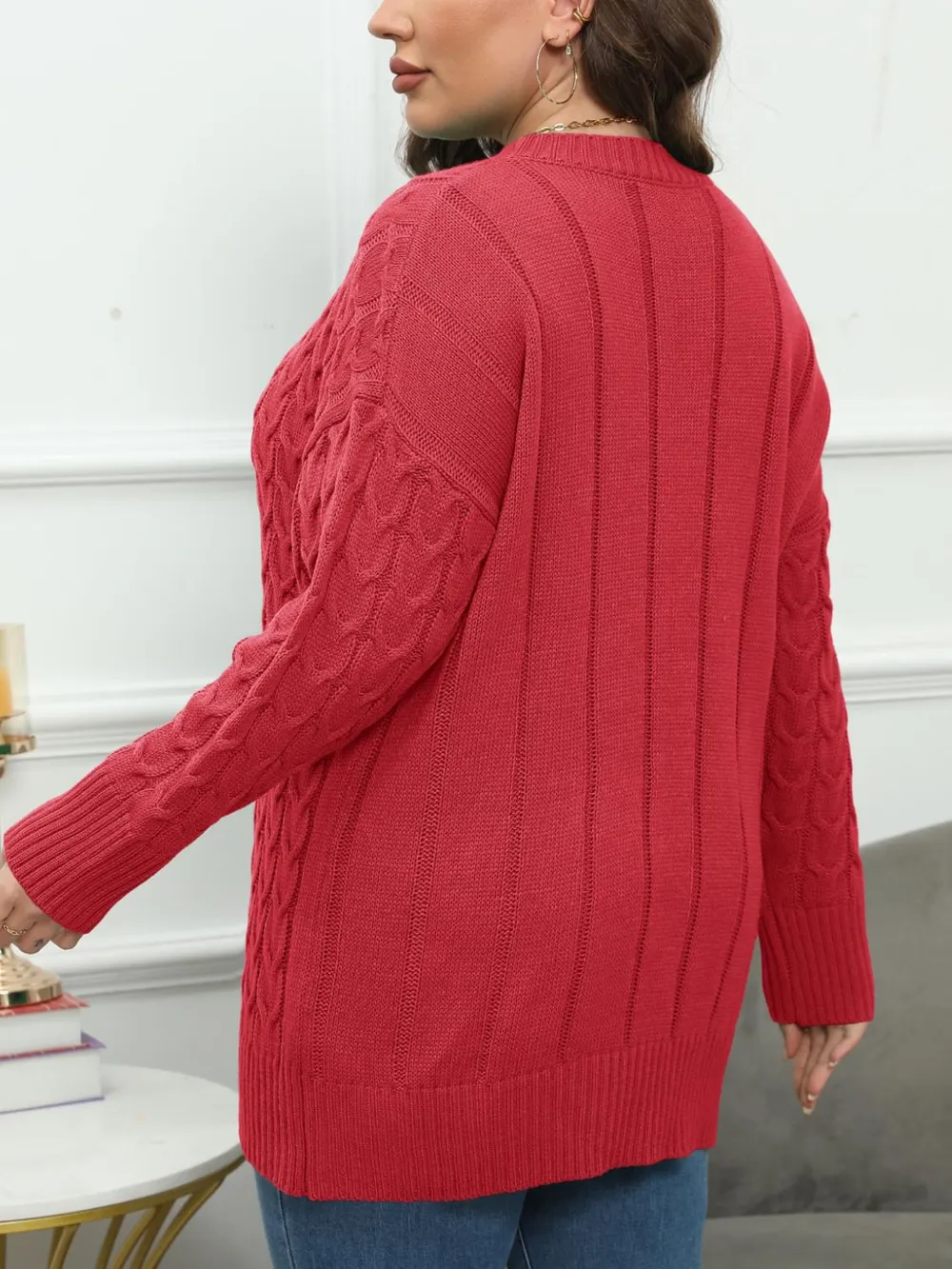 Plus Size Round Neck Long Sleeve Sweater, image 8
