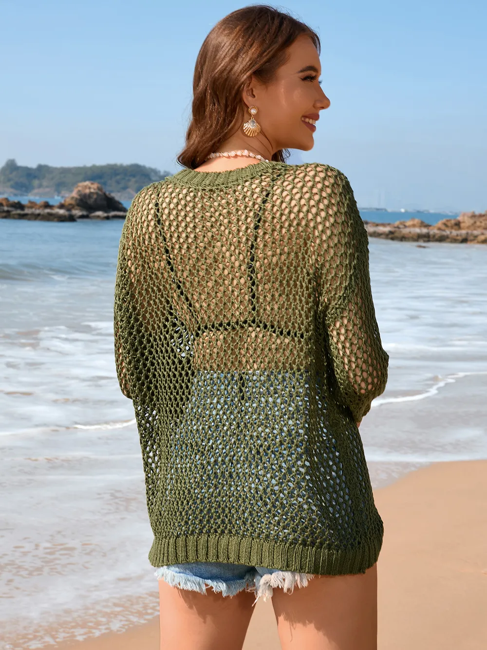 Heart Openwork Long Sleeve Cover-Up, image 14