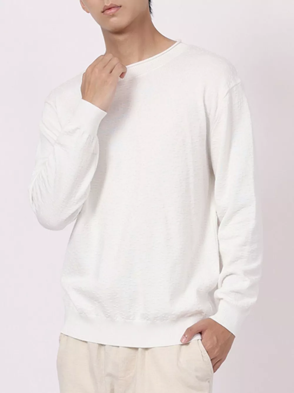 Men's Plus Size Textured Crew Neck Sweater, image 9