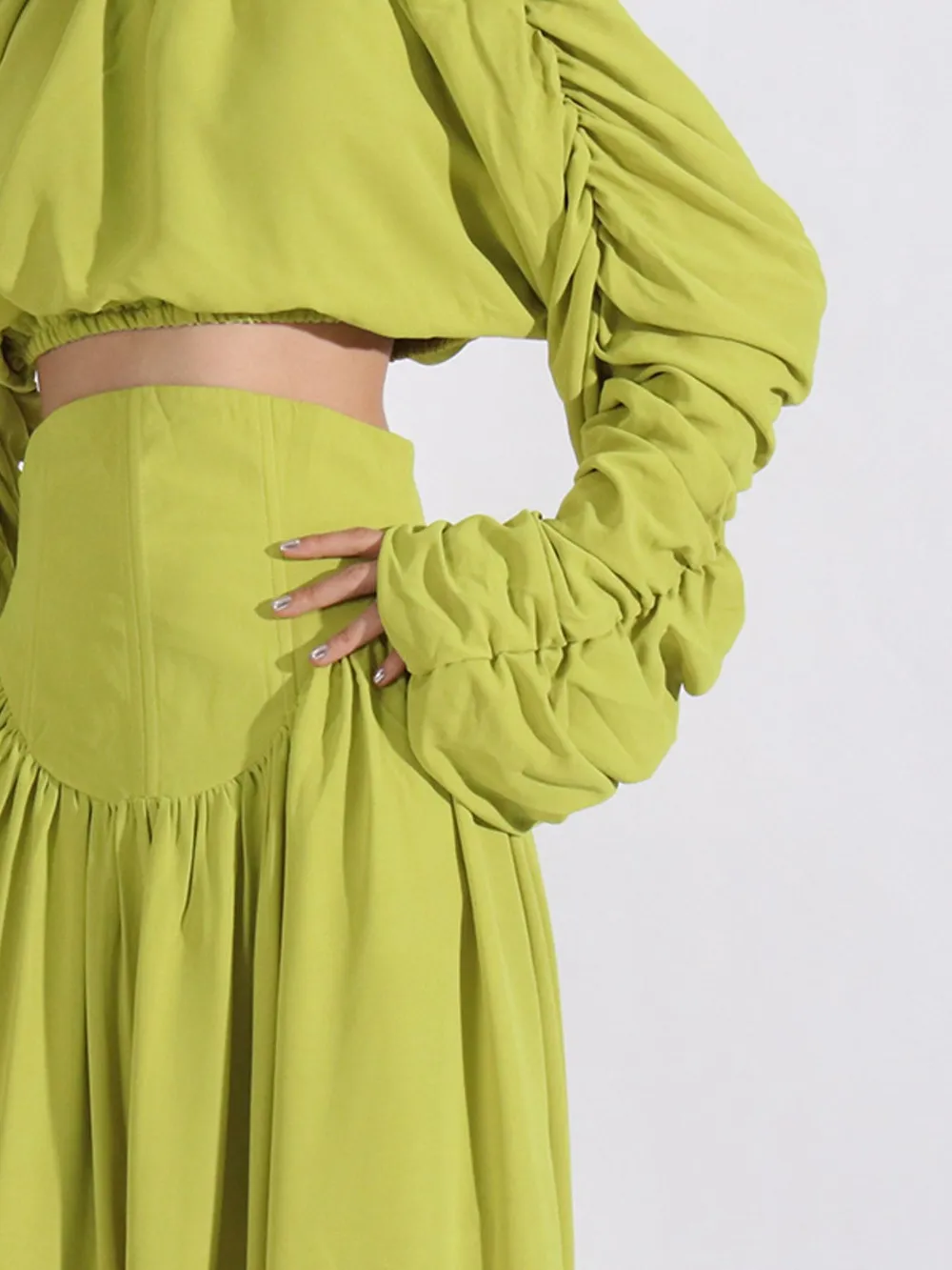 Ruched Long Sleeve Top and High Waist Skirt Set, image 2