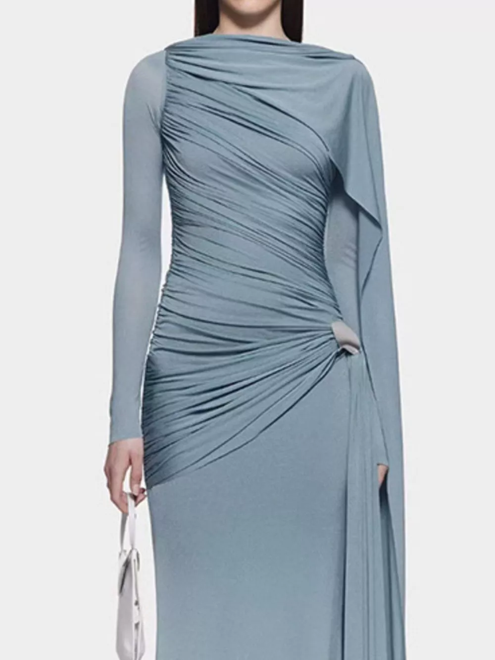 Ruched Draped Long Sleeve Maxi Dress, image 7