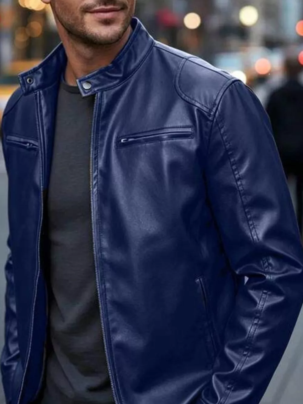 Men's Full Size Faux Leather Bomber Jacket with Zipper Pockets Plus Size, image 14