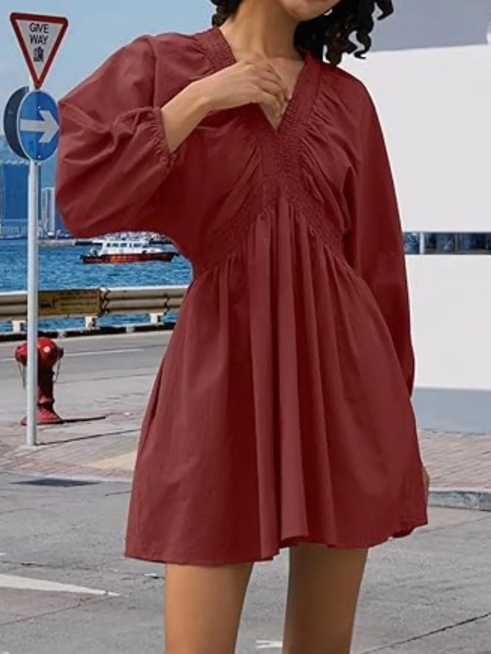 Textured V-Neck Mini Dress, image 14