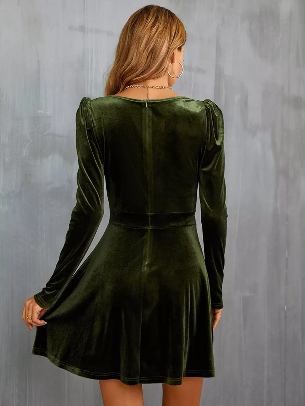 Velvet Long Sleeve A-Line Mini Dress, image 3