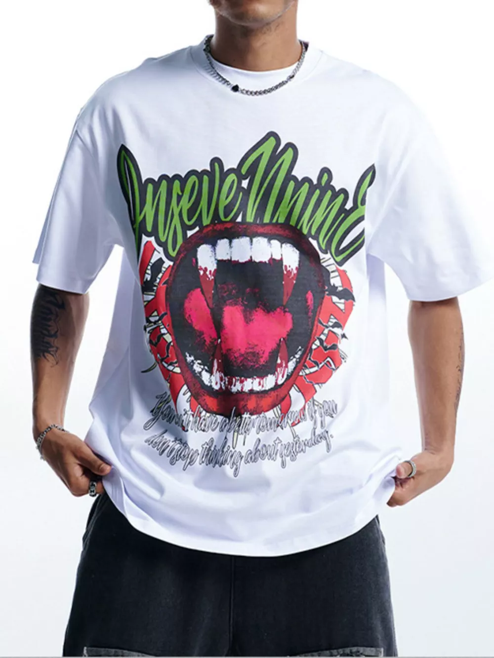 Men's Graphic Round Neck Oversized T-Shirt, image 7