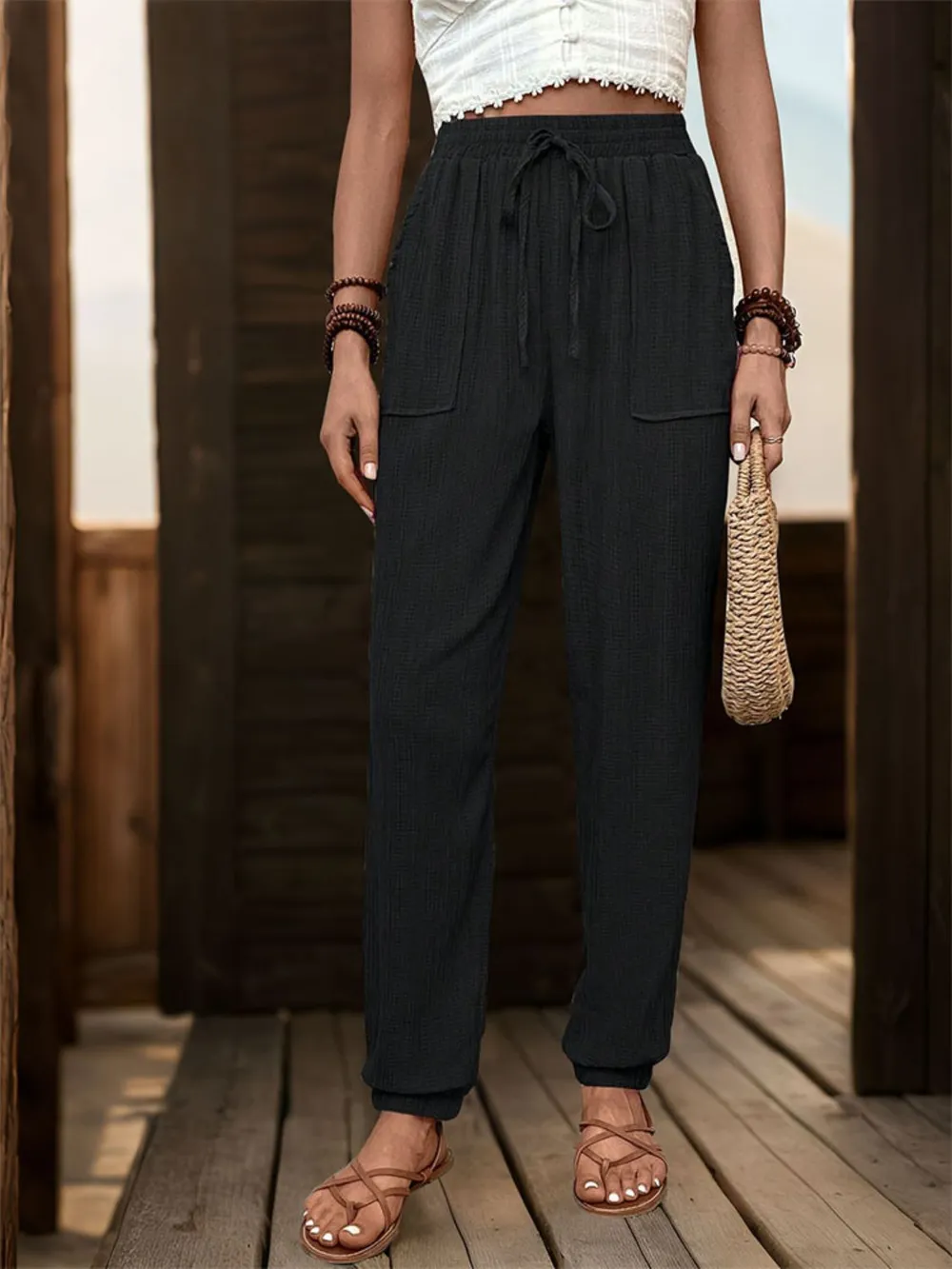 Textured High Waist Joggers, image 19