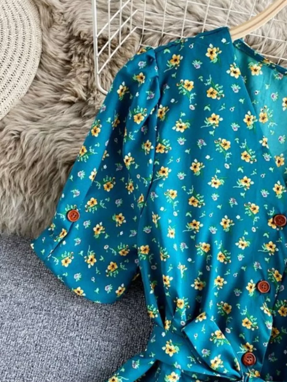 Floral Print V-Neck Midi Dress, image 19