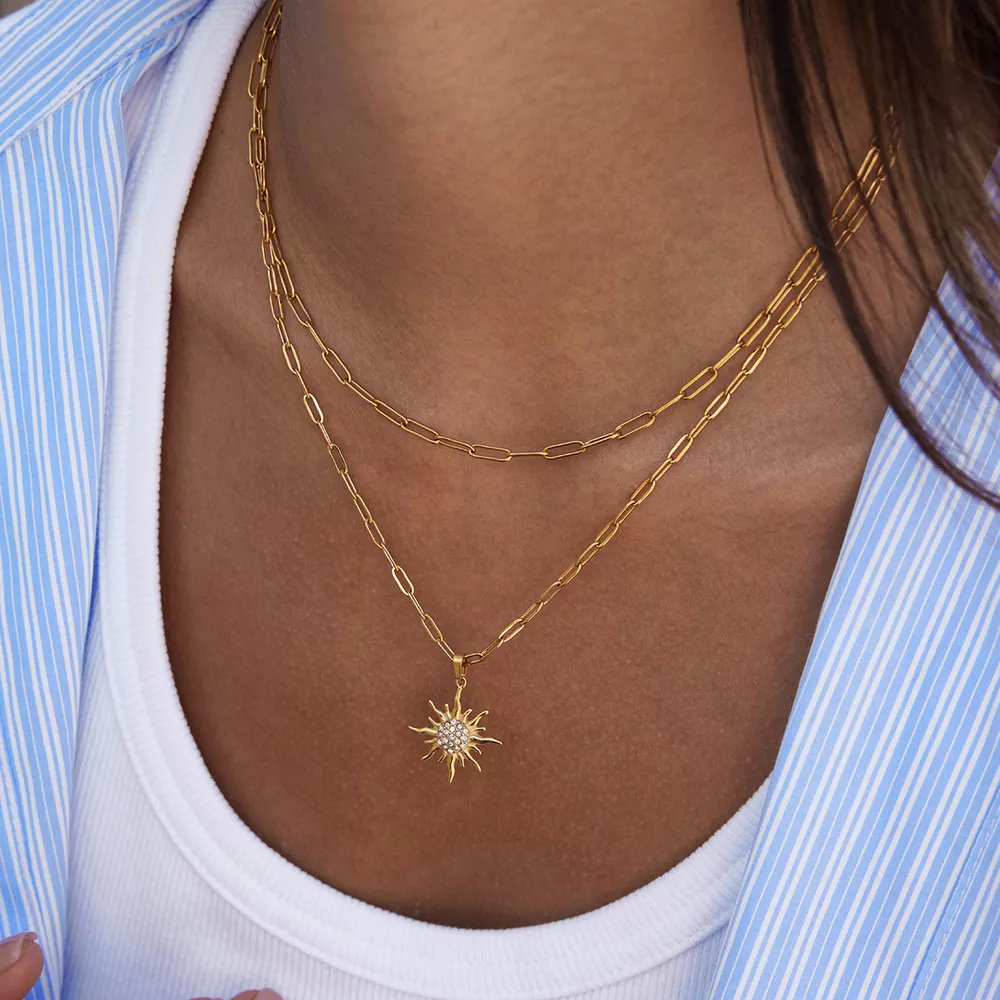 18K Gold-Plated Double Layered Pendant Necklace, image 8