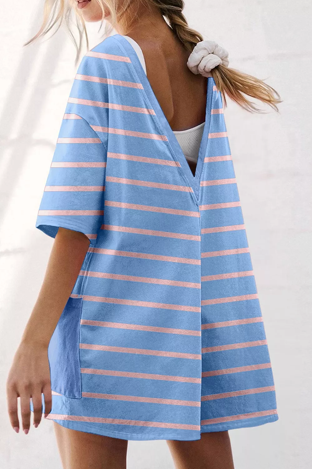 Striped V-Neck Half Sleeve Romper, image 2