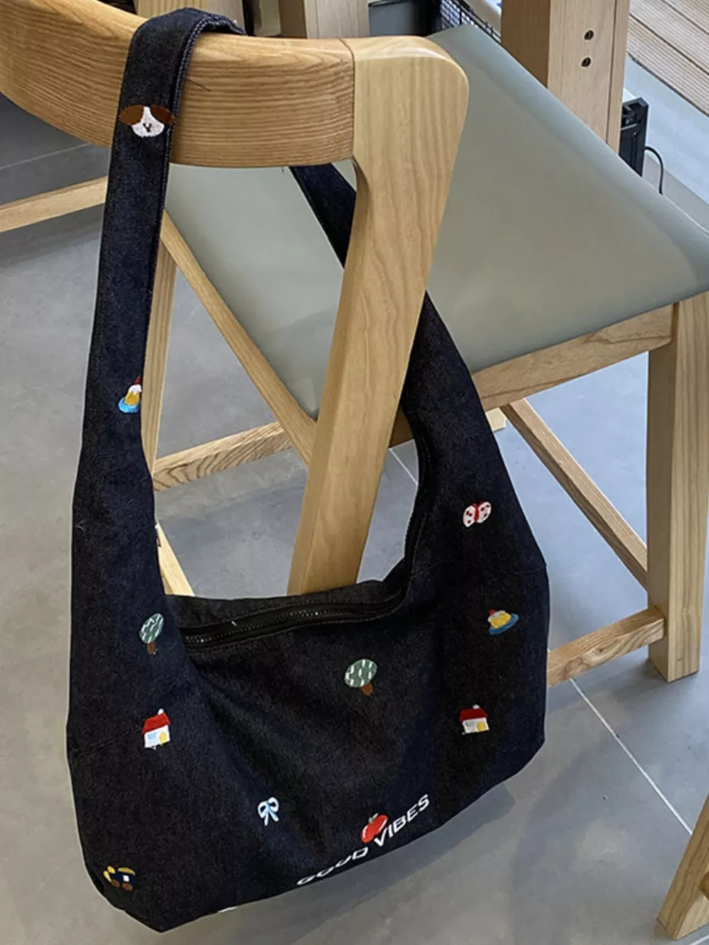 Embroidered Denim Crossbody Bag, image 3