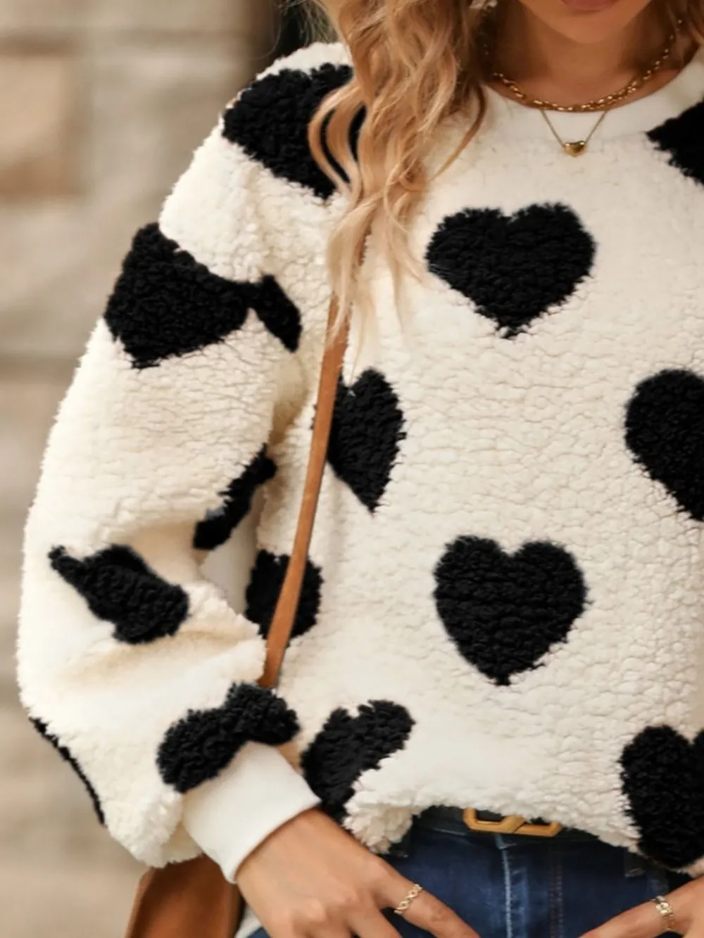 Fuzzy Heart Dropped Shoulder Sweatshirt, image 5