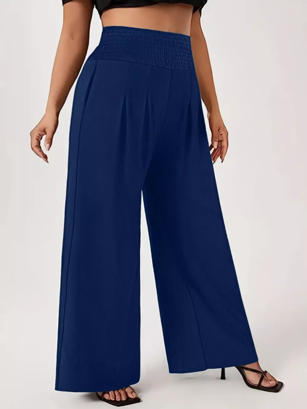 Plus Size High Waist Wide Leg Smocked Waist Pants, image 7