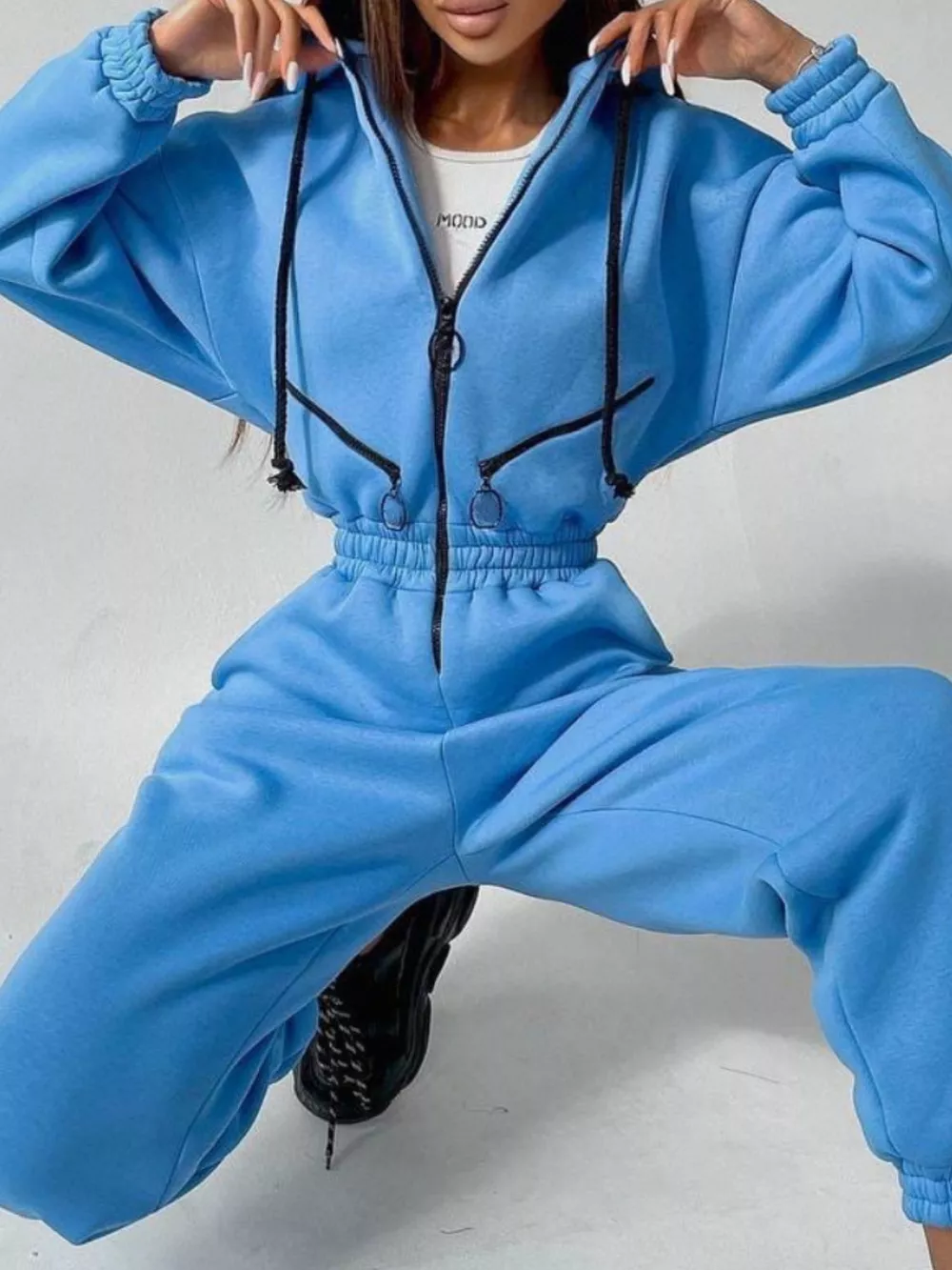 Zip Front Dropped Shoulder Jumpsuit, image 3