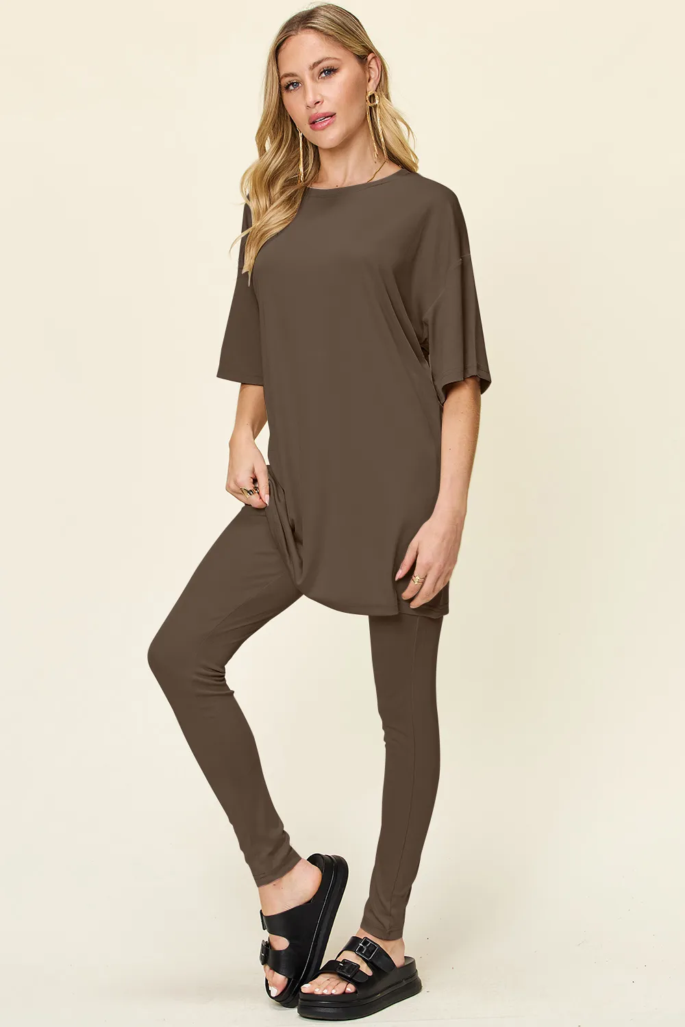 Full Size Round Neck Dropped Shoulder T-Shirt and Leggings Set, image 15
