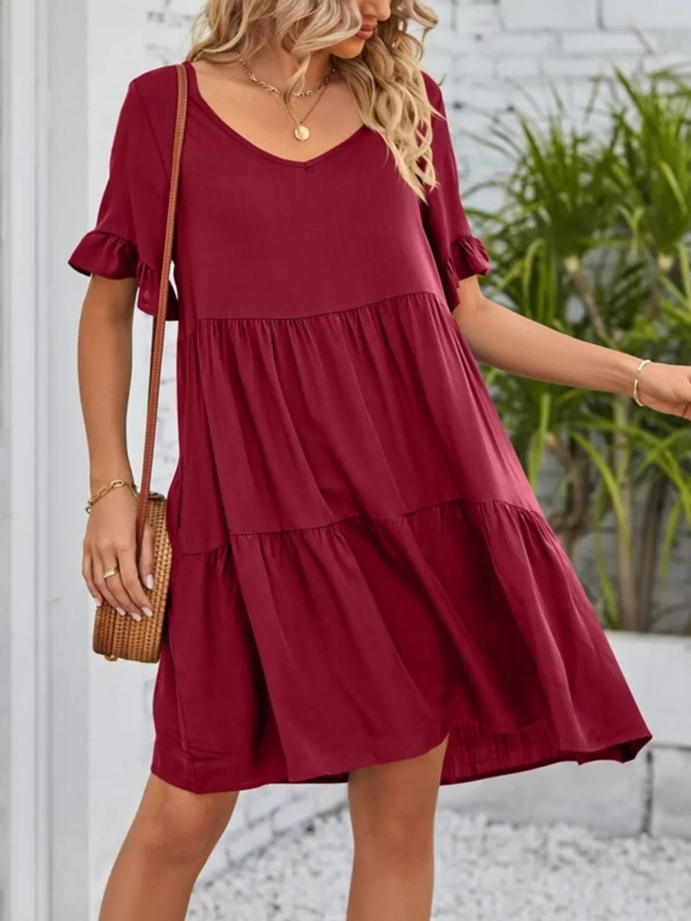 Ruffled Sleeve Tiered Mini Dress, image 2