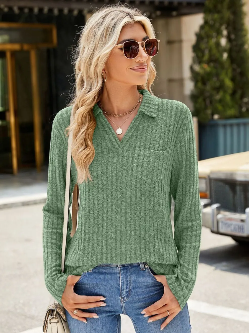 Ribbed Johnny Collar Long Sleeve T-Shirt, image 18