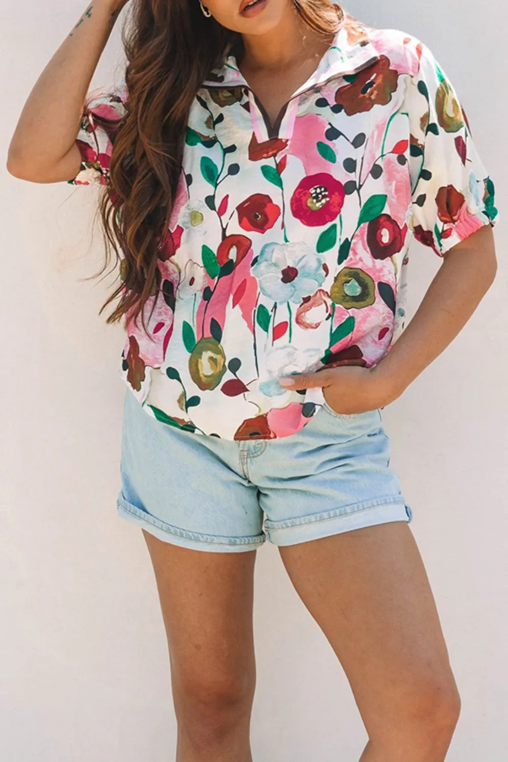 Floral Print Short Sleeve Blouse, image 15