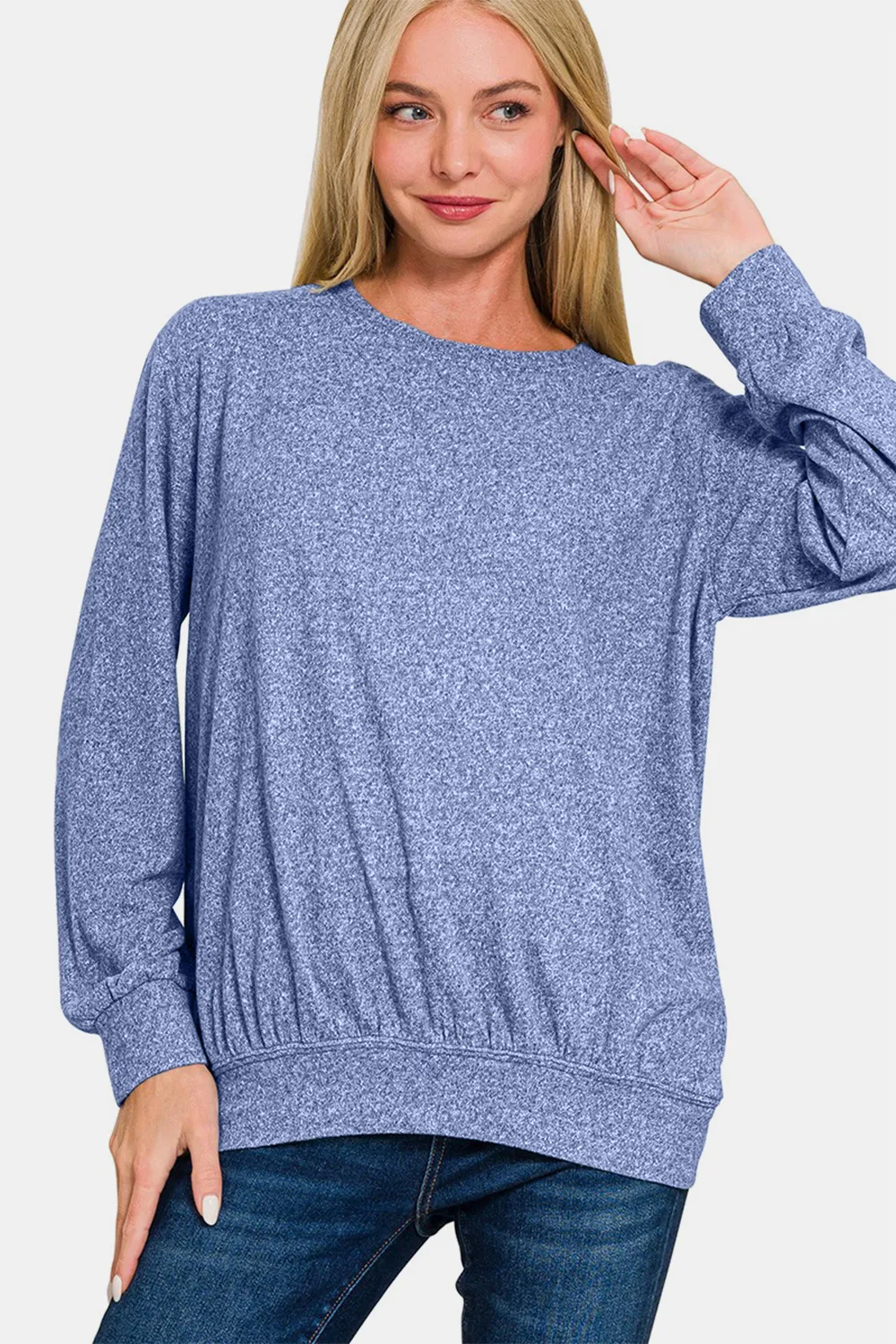 Full Size Melange Round Neck Top, image 3