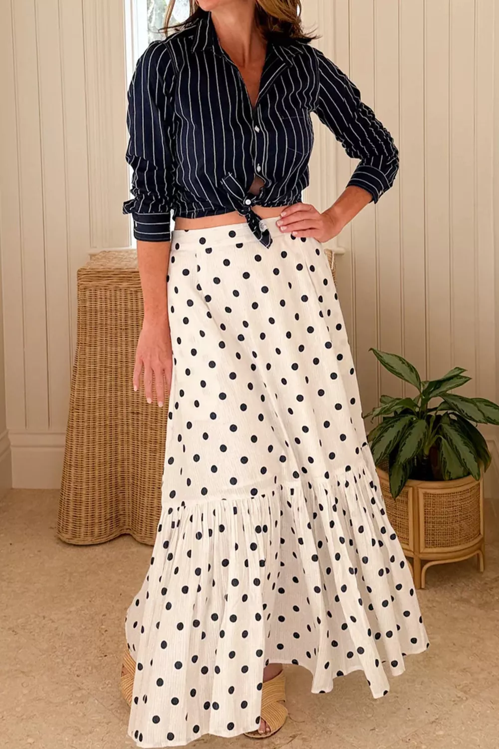Polka Dot Ruffled Slit Maxi Skirt, image 6