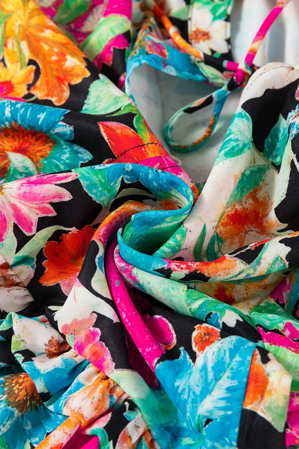 Floral Tie Neck Balloon Sleeve Blouse, image 9