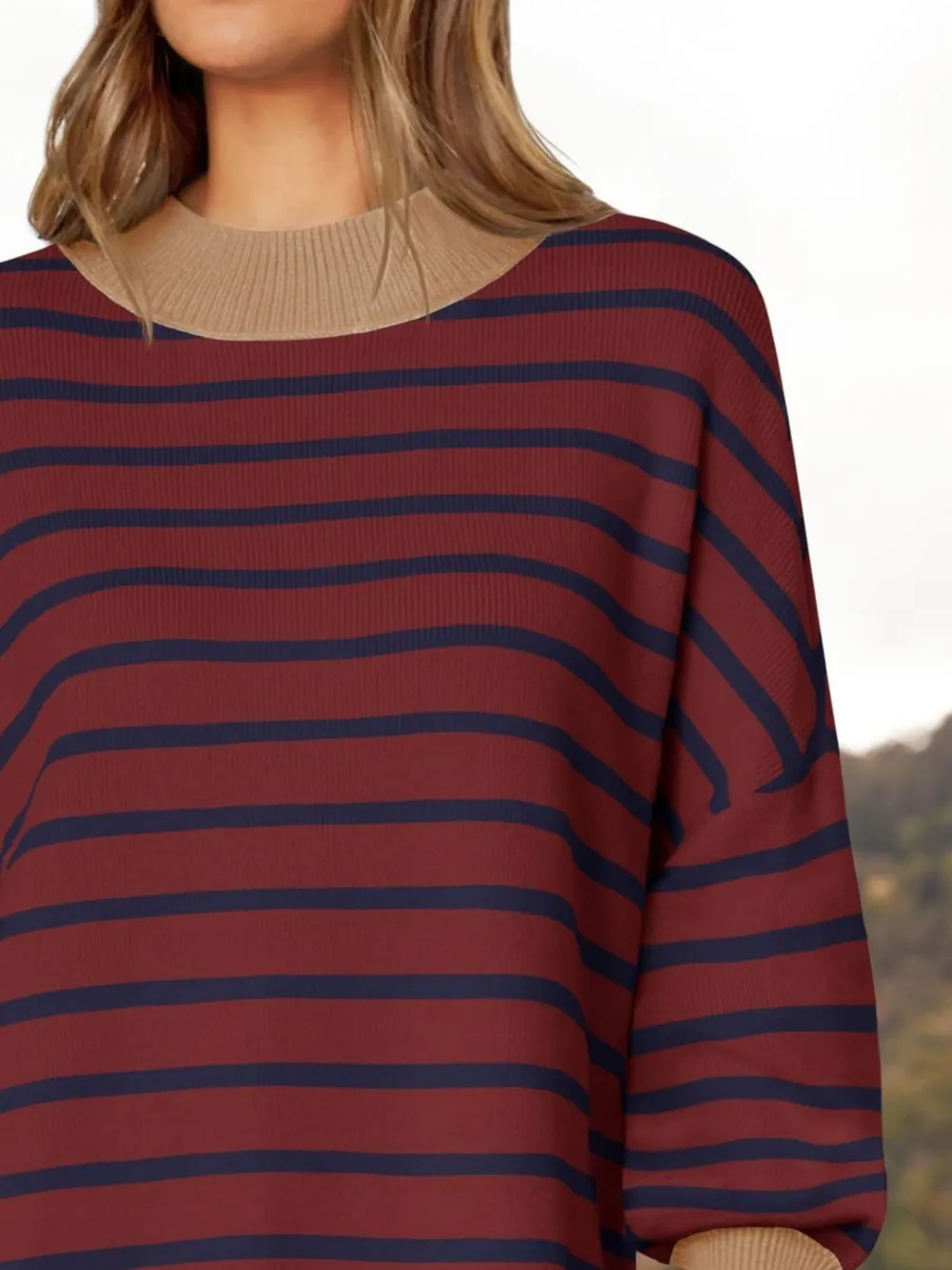 Striped Round Neck Long Sleeve Sweater, image 14