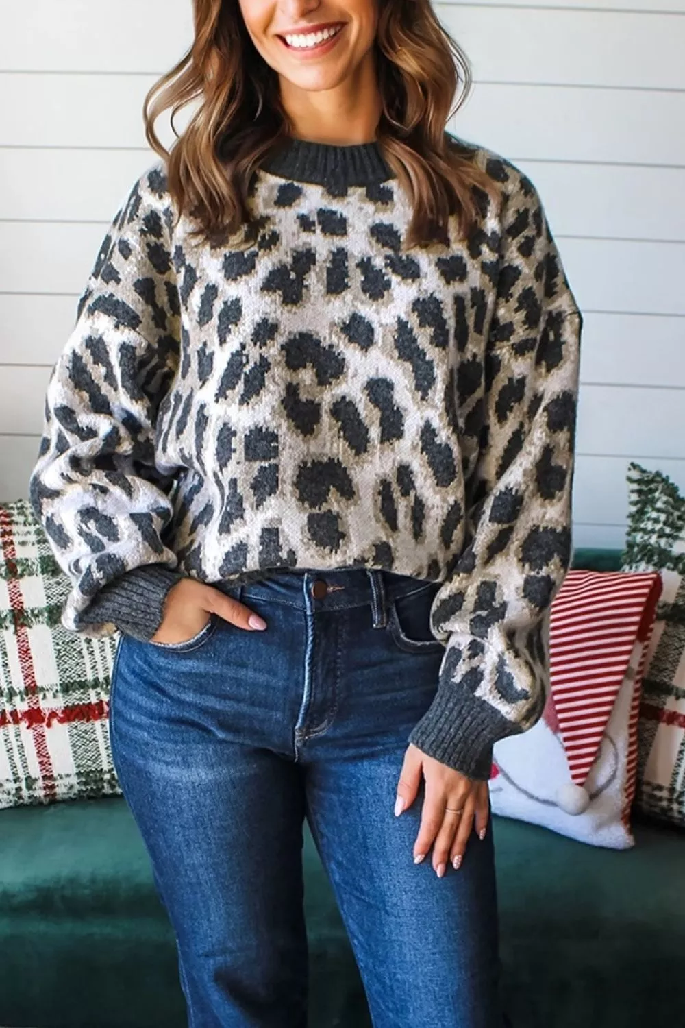 Leopard Drop Shoulder Baggy Sweater, image 6
