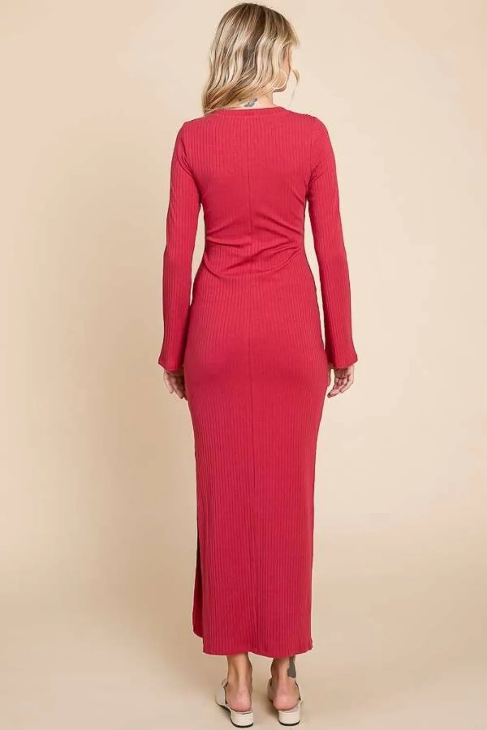 Full Size Round Neck Bodycon Bell Maxi Dress, image 4